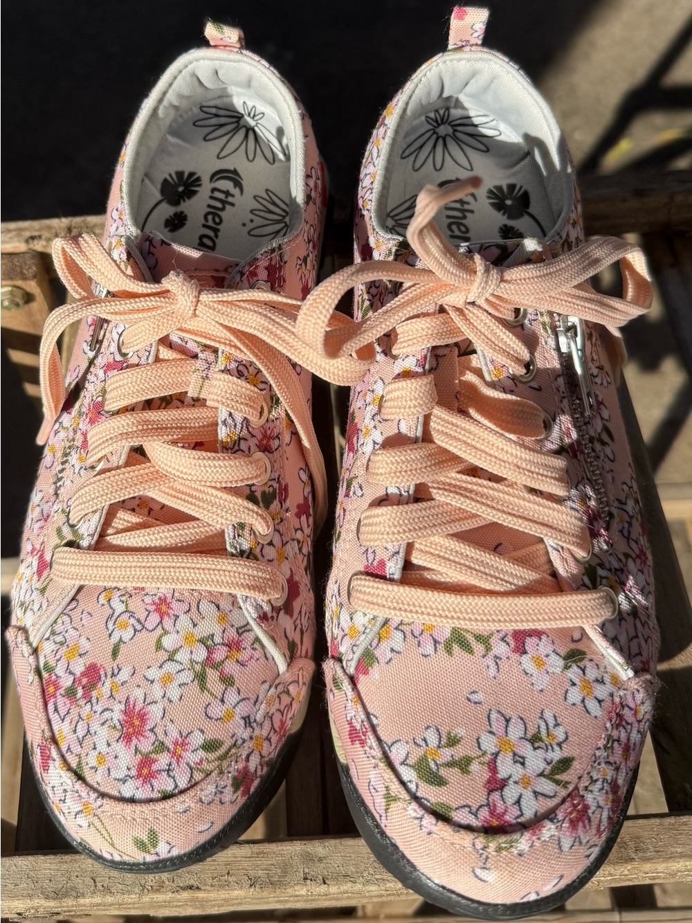 Therafit Women's Peach Floral Lace-Up and Zipper Sneakers